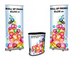 Pack Stand publicitario: Mostrador curvo + 2 Roll Ups